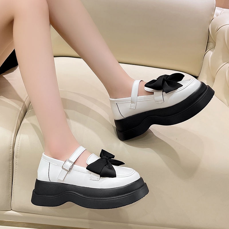 Giày Da Đế Dày Đính Nơ Thiết Kế Đơn Giản Thời Trang Cho Nữ
