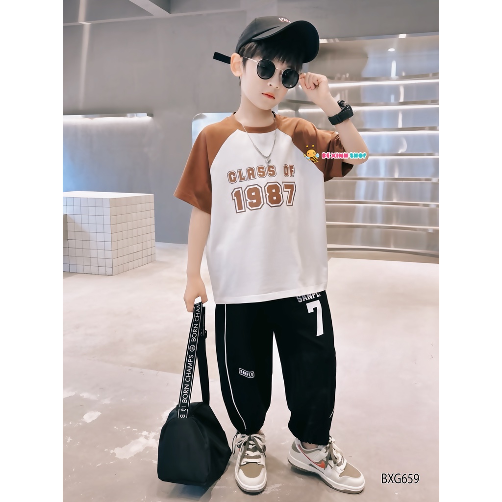 Set Thể Thao Áo Raplang Quần Jogger Rút Ống Dễ Thương Cho Bé Trai BXG658