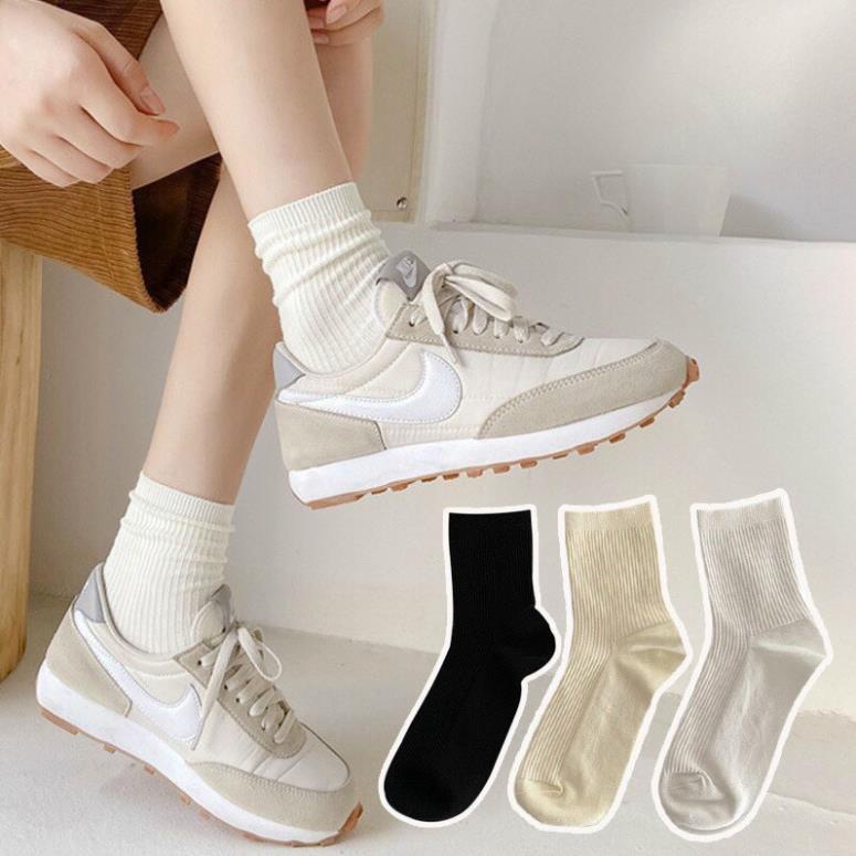 Set 10 đôi tất hàn mix màu đen trắng be hot