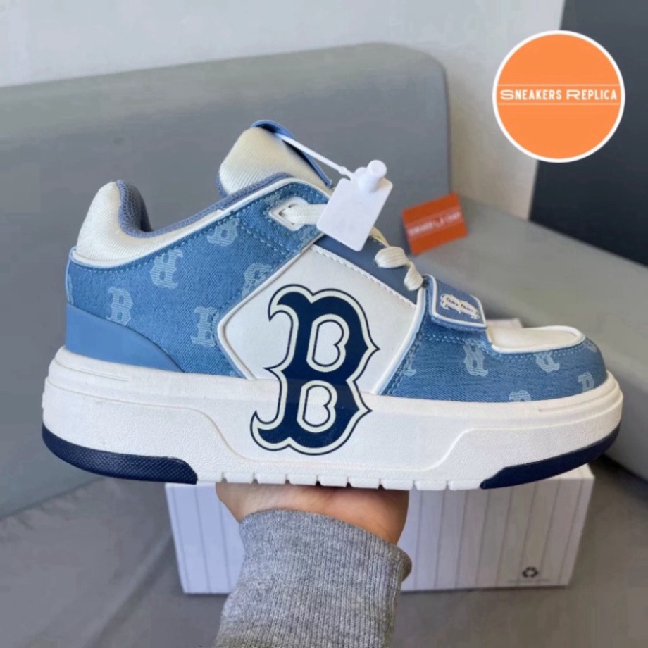 Giày MLB Chunky quai dán, giầy mlb liner chử B cổ cao màu xanh, giày thể thao sneaker nam nữ bản cao cấp full phụ kiện.