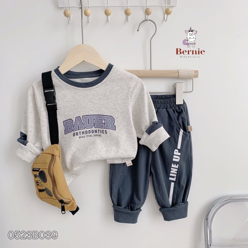 Bộ thu đông bé trai BAUER đáp tay từ 9-23kg Berine - Bộ dài tay bé trai cotton 2 màu khoẻ khoắn - 0523B039