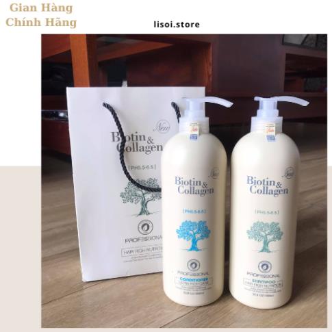 Biotin Collagen - Cặp Dầu Gội Biotin Collagen Trắng 1000ml | Biotin Collagen Giảm Rụng Tóc, Kích Mọc