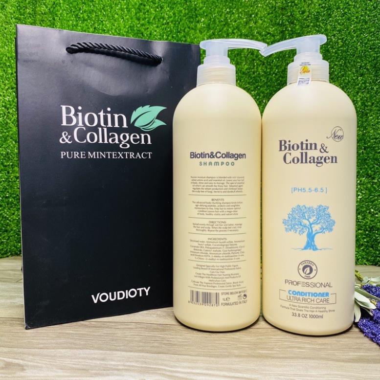 Biotin Collagen Trắng 💧Cặp Dầu Gội Xả Biotin Collagen Trắng 1000ml 💧 Phục Hồi Ngăn Rụng Kích Thích Mọc Tóc