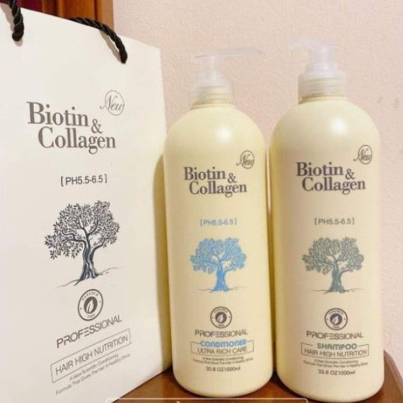 Biotin Collagen Trắng 💧Cặp Dầu Gội Xả Biotin Collagen Trắng 1000ml 💧 Phục Hồi Ngăn Rụng Kích Thích Mọc Tóc