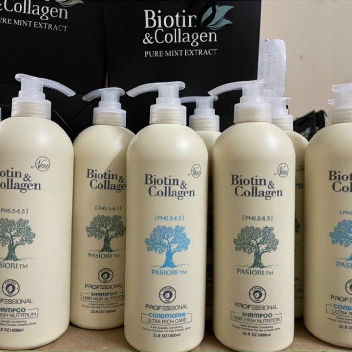 Biotin Collagen Trắng 💧Cặp Dầu Gội Xả Biotin Collagen Trắng 1000ml 💧 Phục Hồi Ngăn Rụng Kích Thích Mọc Tóc