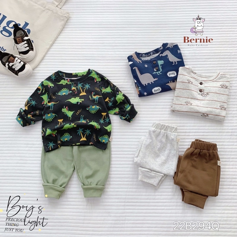 Bộ thu đông bé trai Bernie cotton bozip hoạ tiết cho bé từ 9-23kg-22B294Q