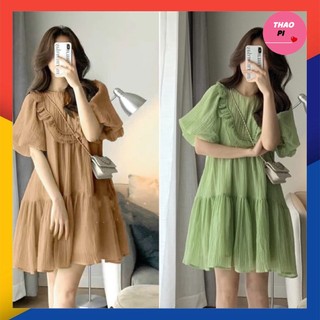 Đầm babydoll viền bèo đuôi cá đũi tơ hai lớp siêu xinh kèm hình thật video - M2