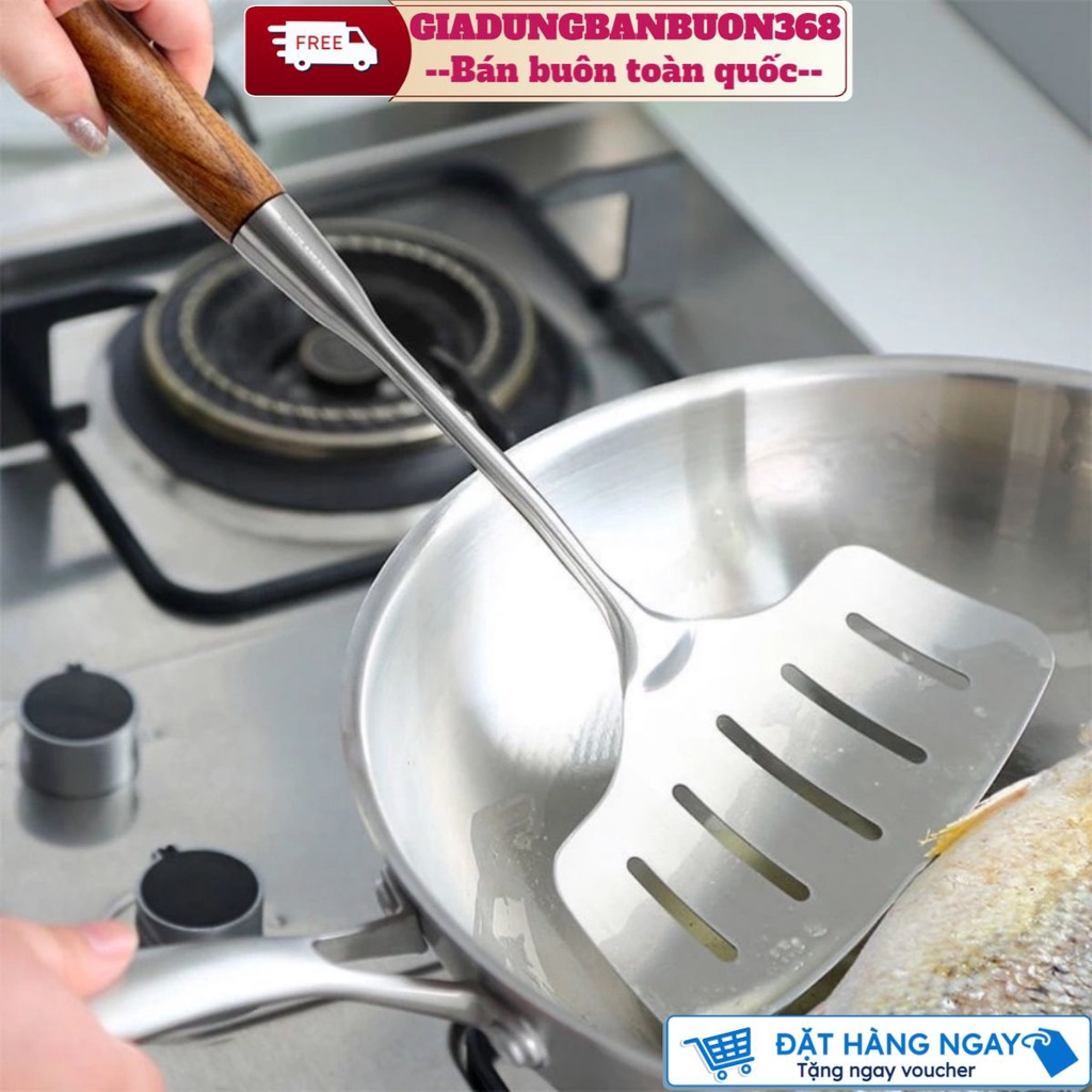 Xẻng lật ,chiên cá chất liệu inox 304 tay cầm bọc gỗ chống nóng, dùng lật cá,lật bít tết thuận lợi A.Bog 🍁 FREESHIP 🍁