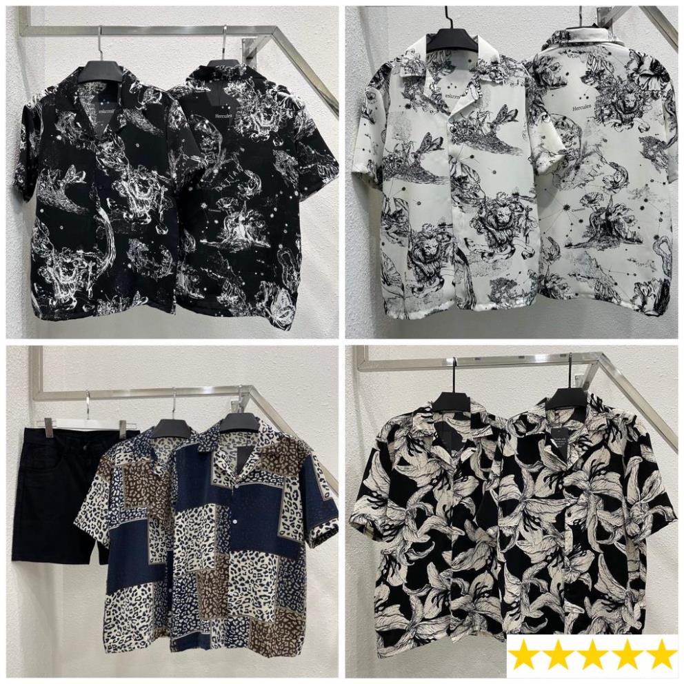Áo sơ mi tay ngắn hoạ tiết vải lụa mango áo cuban shirt ngắn tay cổ vest mùa hè sỉ hàng quảng châu
