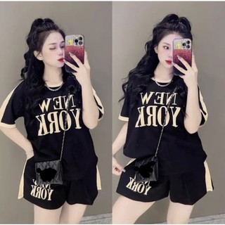Sét bộ nữ đùi mix áo form rộng mặc nhà chất coton co giản 4 chiều-new