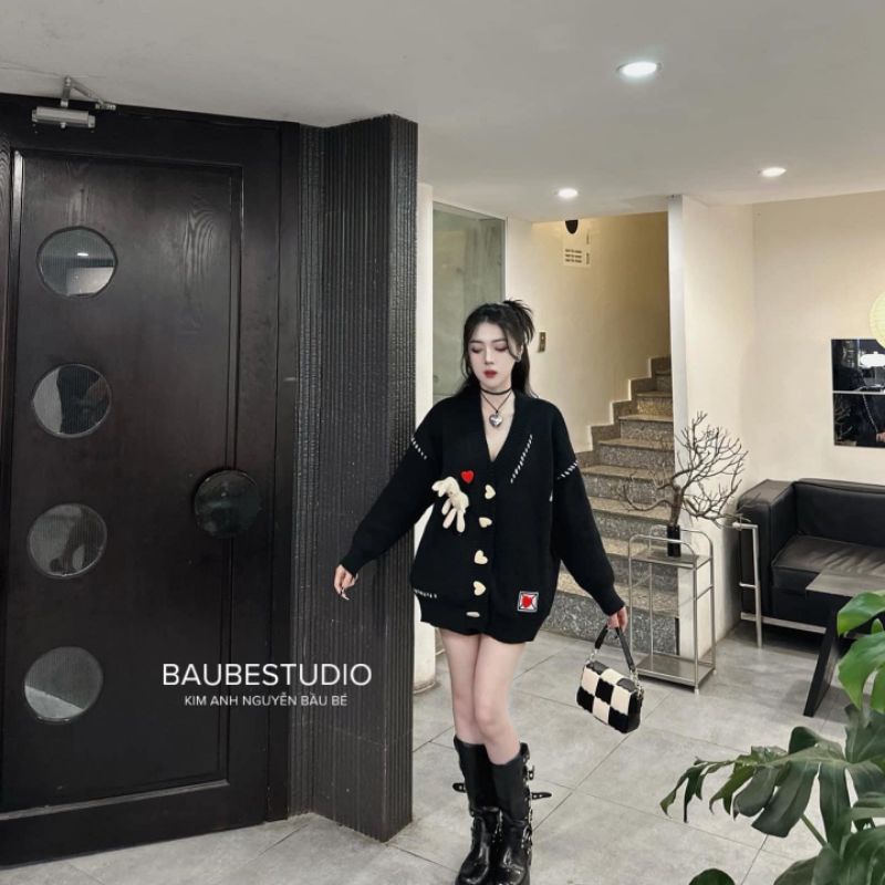 Áo cadigan len thỏ khuy tim hàng QC