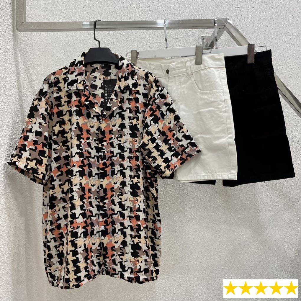 Áo sơ mi tay ngắn hoạ tiết hoa tiêu vải lụa mango áo cuban shirt ngắn tay cổ vest mùa hè sỉ hàng quảng châu