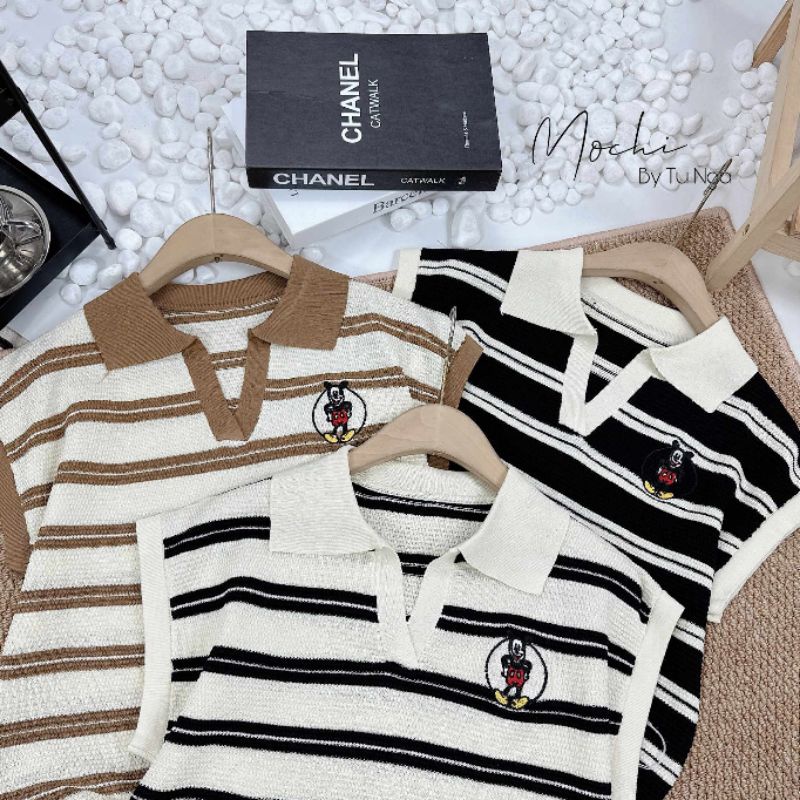 Áo polo kẻ mickey hàng QC