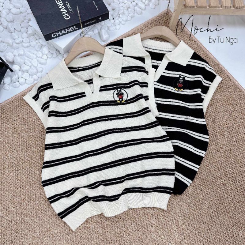 Áo polo kẻ mickey hàng QC
