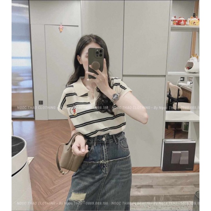 Áo polo kẻ mickey hàng QC