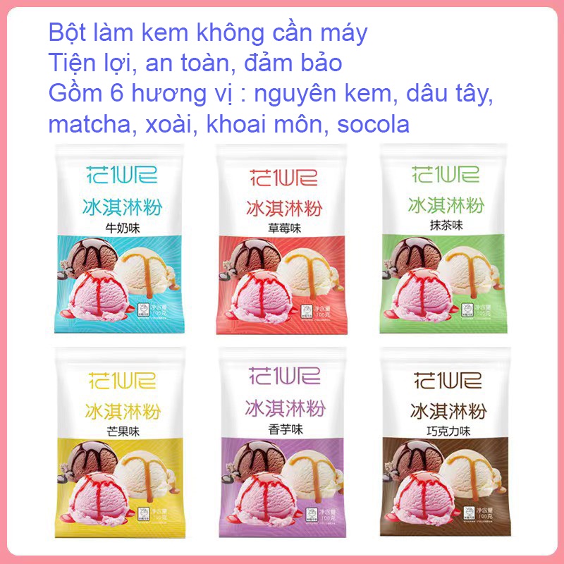 Bột làm kem không cần máy, Tự làm kem tại nhà dễ dàng, Bột làm kem chuyên dụng gói 100g