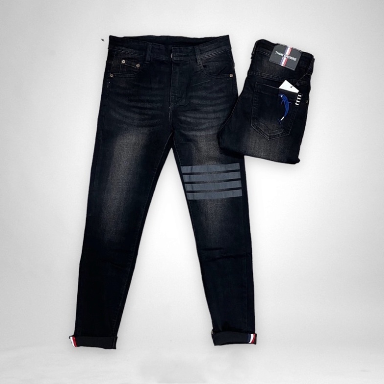 Quần JEAN Thome Nam Trơn Phối Dập 4 Vạch Kẻ Trắng Đùi Quần bò nam Thom 4 sọc Hottrend