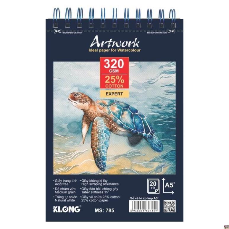 Sổ vẽ màu nước cao cấp KLONG A5+ 25% cotton 20 tờ 320GSM; MS: 785 - Klong
