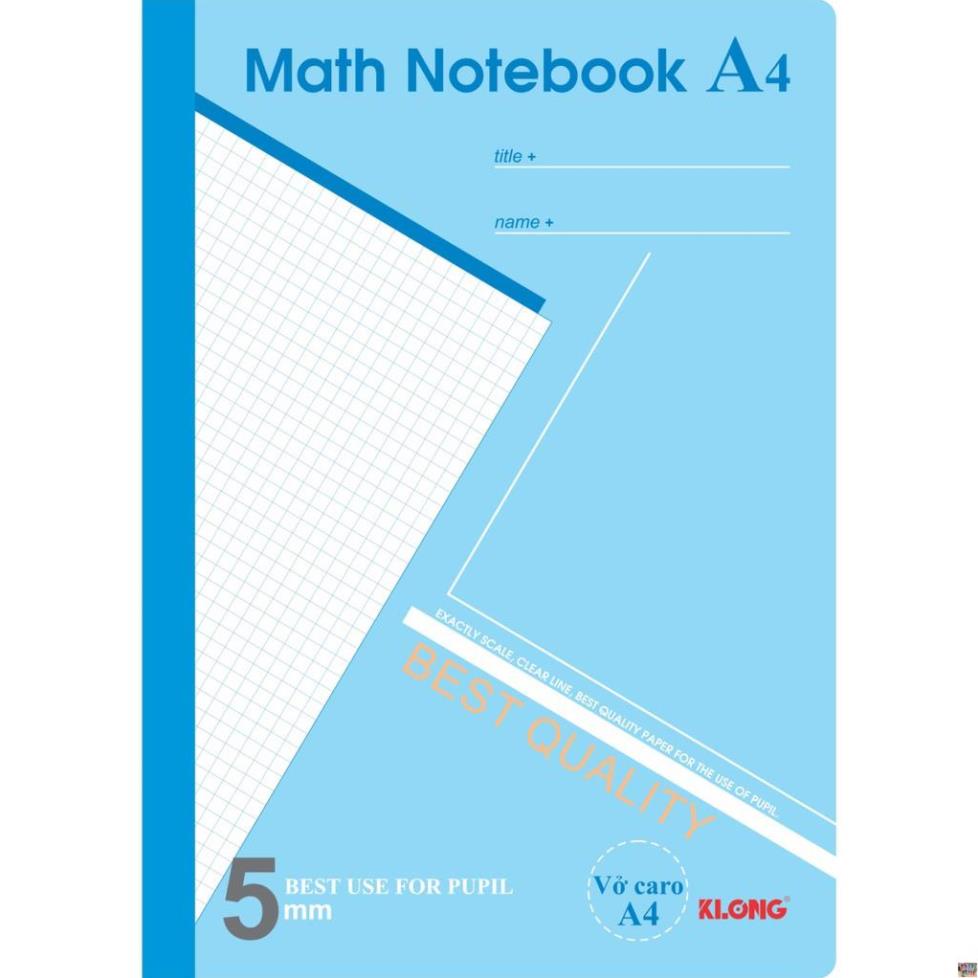 (Combo 5 cuốn) Vở Caro Math Notebook KLONG A4 200 trang 70/92; MS: 298 - Klong