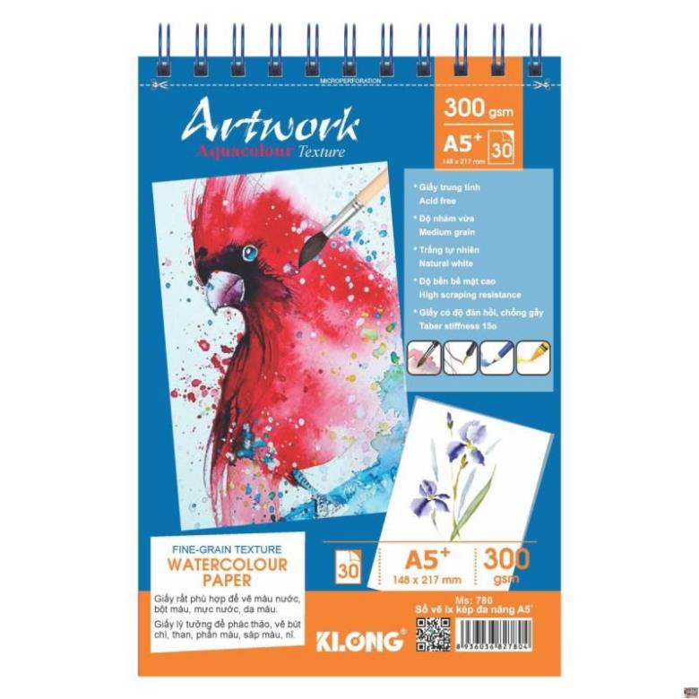 Sổ vẽ màu nước cao cấp KLONG A5+ 30 tờ 300GSM; MS: 780 - Klong