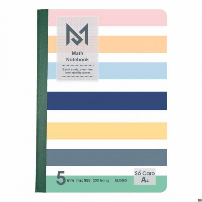 Vở Caro may dán gáy KLONG A4 200 trang 70/76; MS: 988 - Klong
