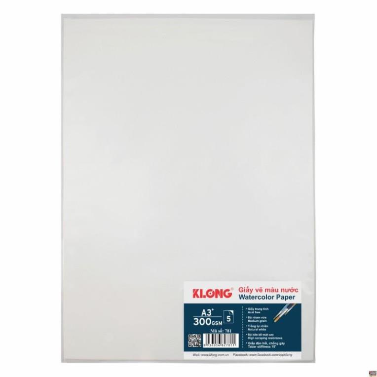 Giấy vẽ màu nước cao cấp KLONG A3+ 05 tờ 300GSM; MS: 781 - Klong