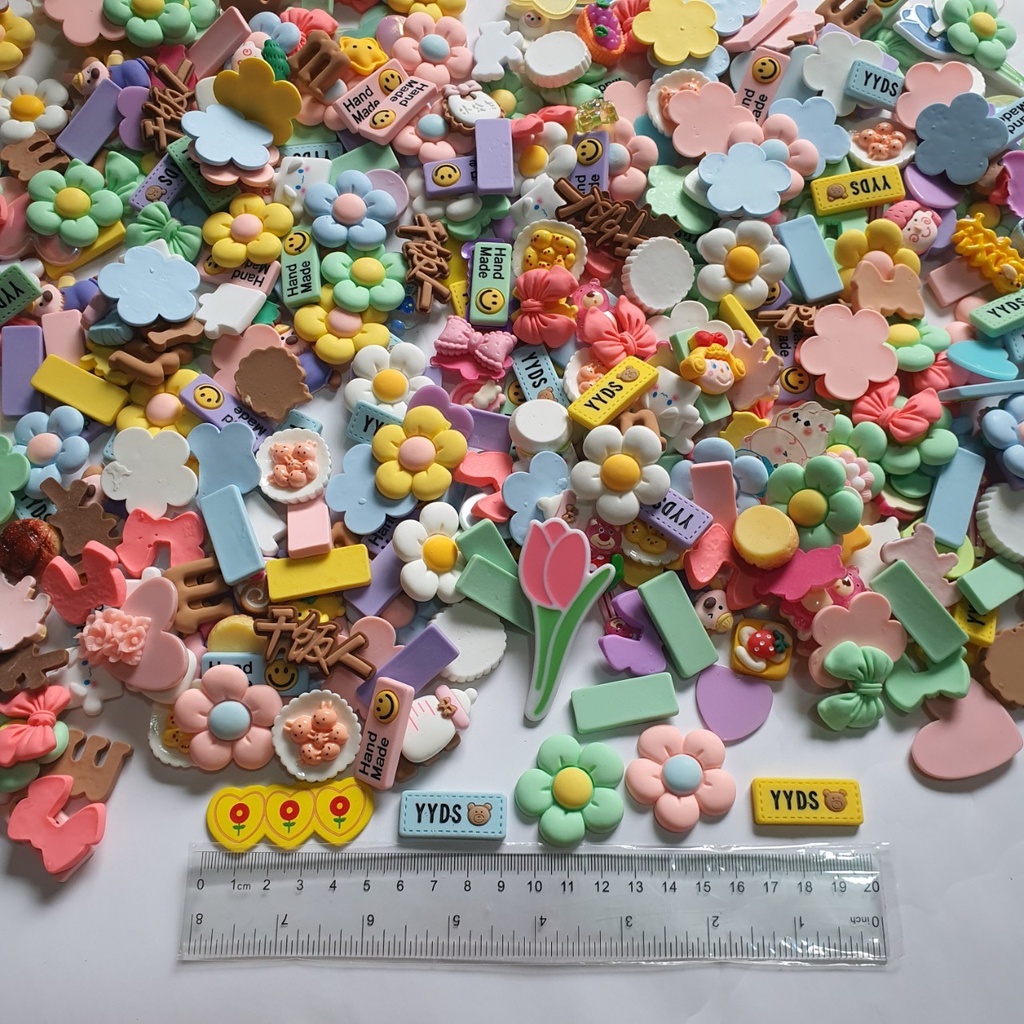 Combo 10/100 cham dẹp trang trí ốp lưng, bình nước - Charm trang trí nhiều mẫu