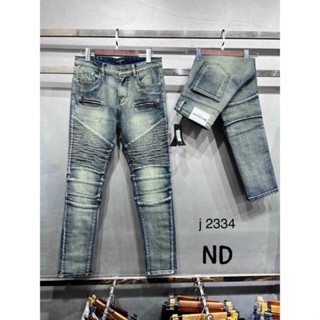 Quần BATMAN Nam Xanh Bụi Ống Khoá Phối Vải Nhăn Đùi Quần Bò Xanh Khóa Đùi Nhăn Phong Cách Khóa Zip