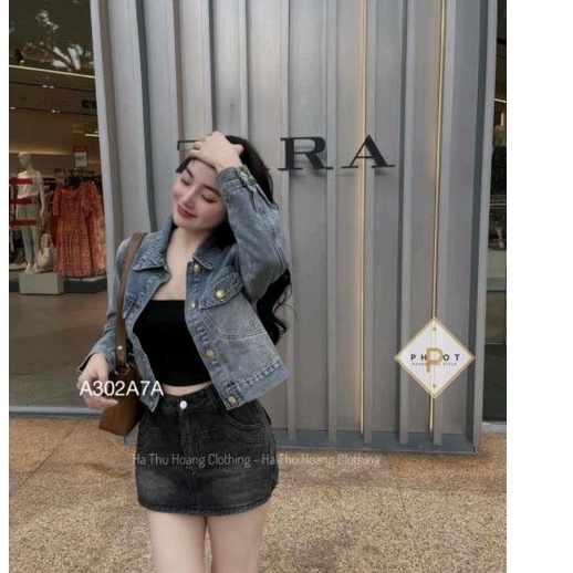 Áo Khoác Jean Xanh 2 Túi Đắp Form Lửng, Áo Sơ Mi Bò Croptop Dáng Rộng Phong Cách Hàn Quốc -AK356