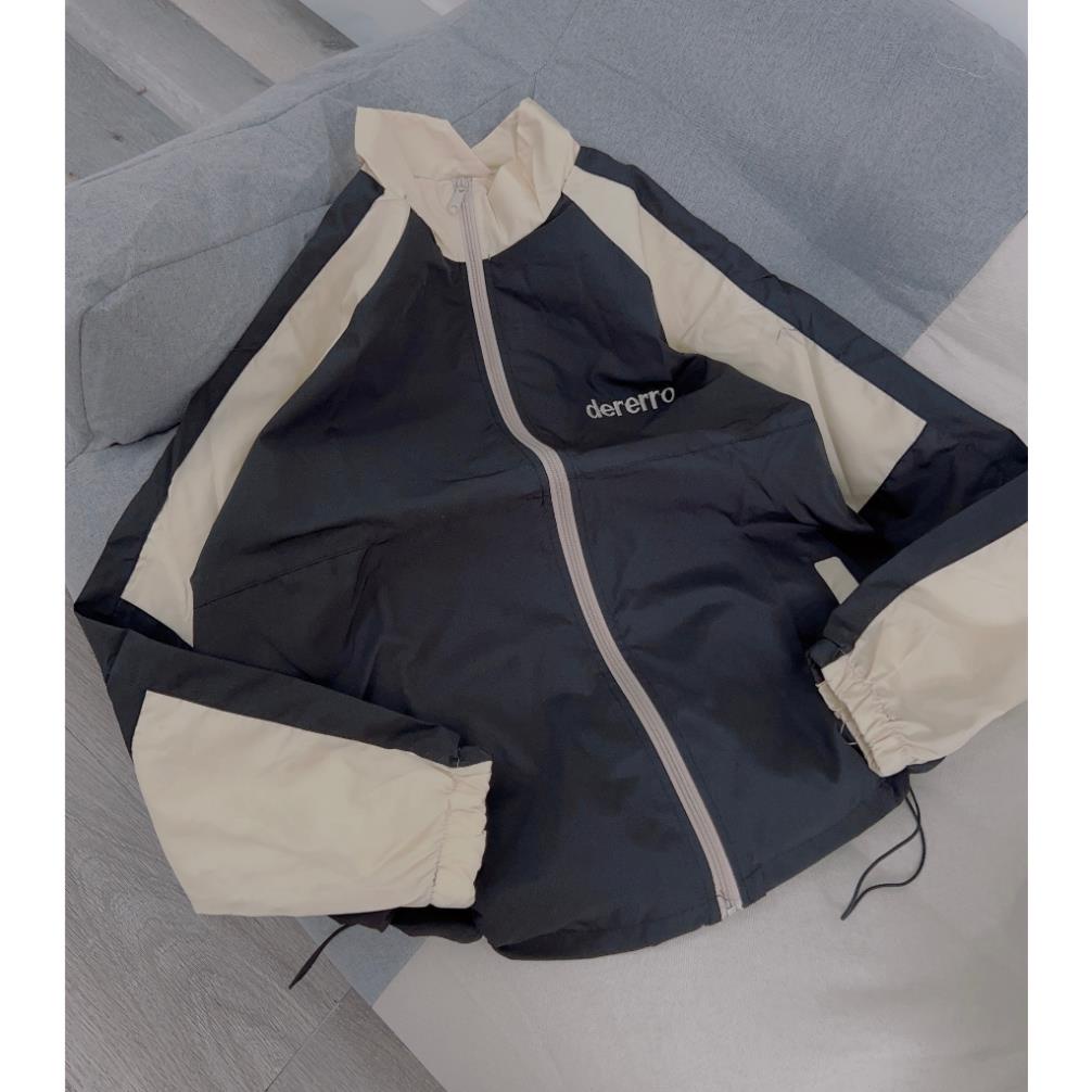 Áo Dù Sọc Tay Thêu Ngực Form Rộng Unisex Nam Nữ Ulzzang Phong Cách Cá Tính Năng Động