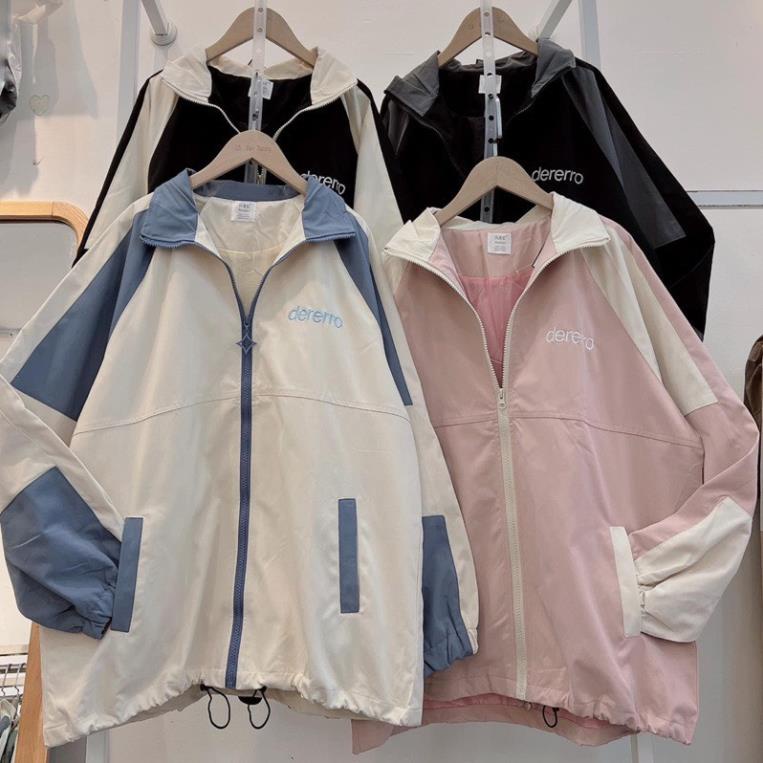 Áo Dù Sọc Tay Thêu Ngực Form Rộng Unisex Nam Nữ Ulzzang Phong Cách Cá Tính Năng Động