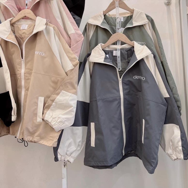 Áo Dù Sọc Tay Thêu Ngực Form Rộng Unisex Nam Nữ Ulzzang Phong Cách Cá Tính Năng Động