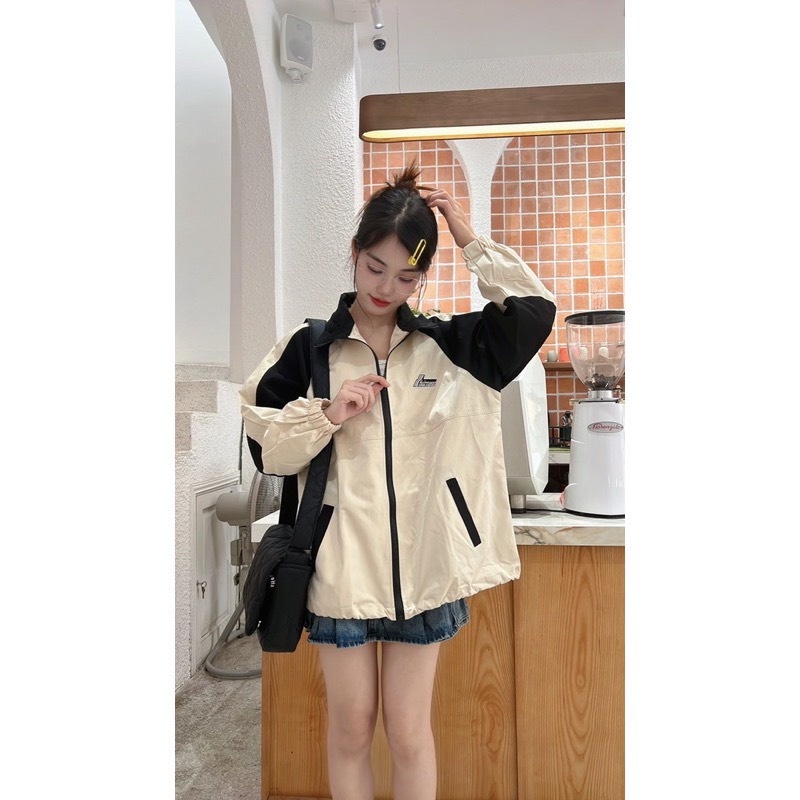 Áo Dù phối thân Lớp Form Rộng Unisex Nam Nữ Ulzzang Phong Cách Cá Tính Năng Động