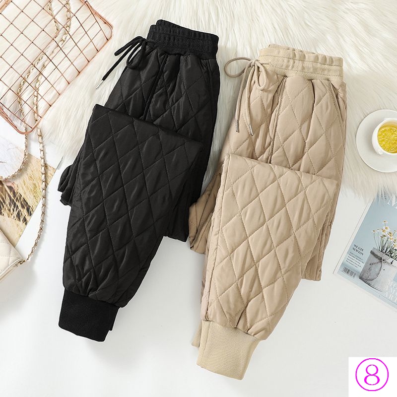Xuất Khẩu Quần harem cotton Lụa Chần Bông Nhẹ Dáng Rộng Giữ Ấm Mùa Đông size Lớn Đơn Giản Thời Trang Cho Nữ