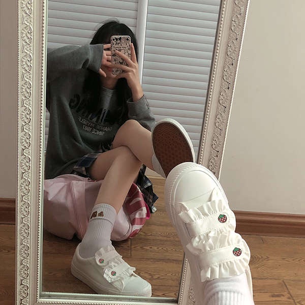 Dễ Thương Giày Thể Thao Trắng Đế Dày Chống Trượt Thời Trang Mùa Thu Cho Học Sinh
