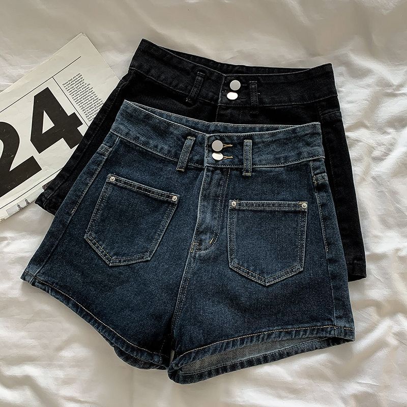Jiashucheng Quần Short denim Lưng Cao Ống Rộng Phong Cách Hàn Quốc Thời Trang Cho Nữ