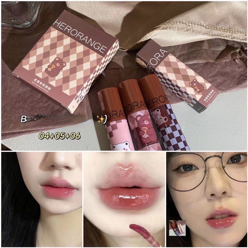 Set 3 Son Kem Bóng HERORANGE Hiệu Ứng Tráng Gương Xinh Xắn