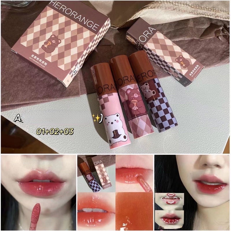 Set 3 Son Kem Bóng HERORANGE Hiệu Ứng Tráng Gương Xinh Xắn