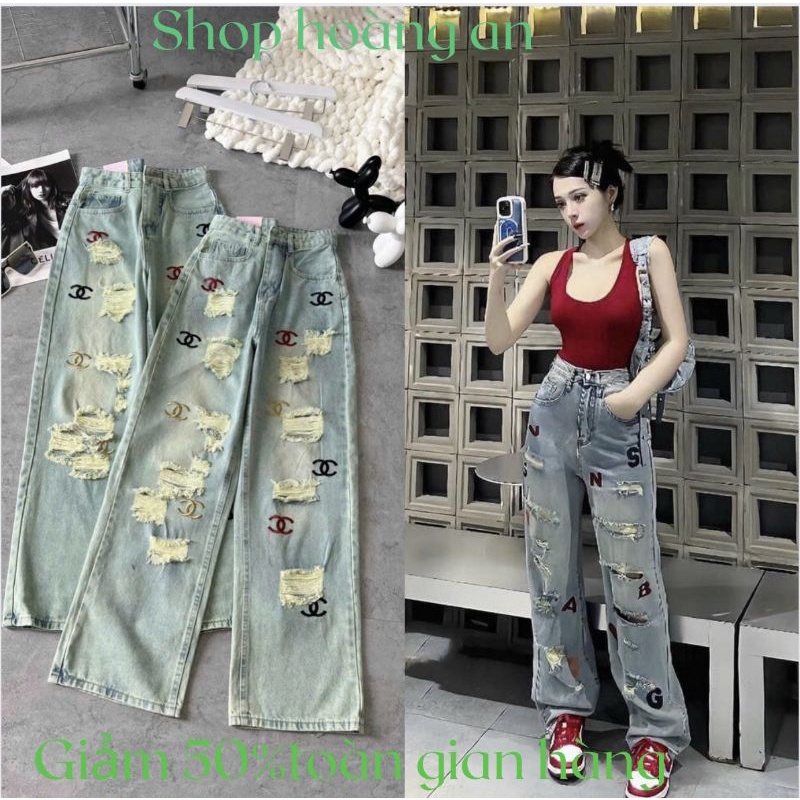Quần suông Jeans nữ chữ hottrend mới về. Hàng loại 1 chuẩn đẹp y hình shop hoàng an.LK010711