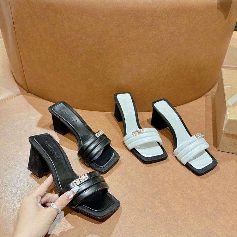 DÉP GÓT VUÔNG 7 PHÂN QUAI NGANG CHẰN CHỈ KHOÁ MIU MIU SIÊU XINH