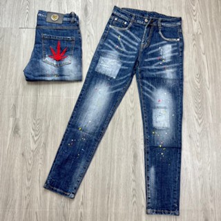 Quần Jeans Biker DSQ2 Lá Phong Đỏ Loang Màu Hàng Đẹp - Quần Jeans DSQUQRED Bò Nam Dày Dặn Hot tren
