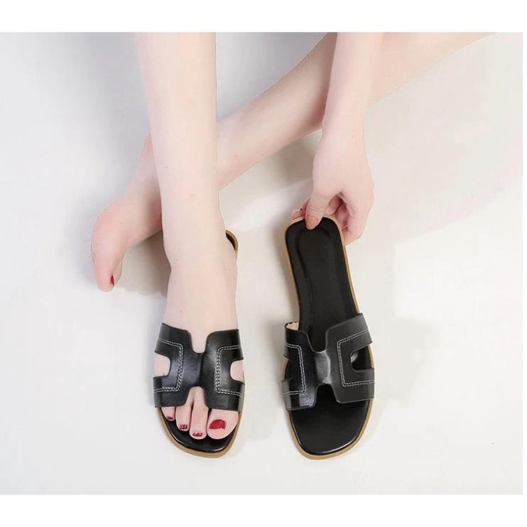 LLX FRLLX SHIP Dép nữ chữ H màu đen quai ngang siêu đẹp