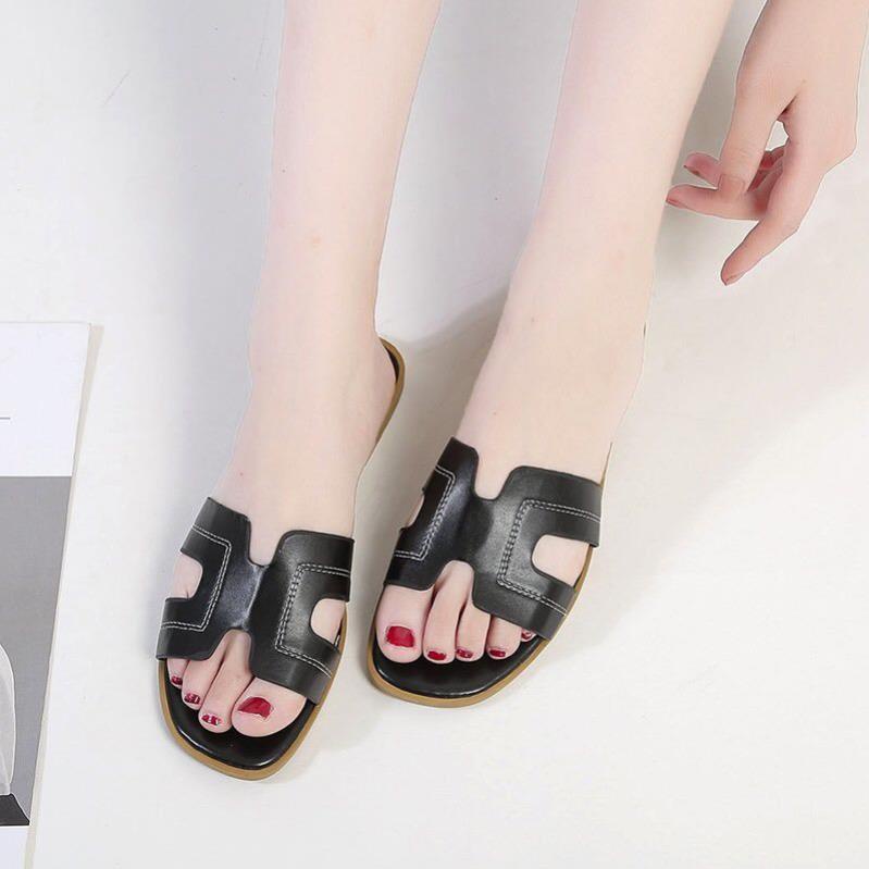 LLX FRLLX SHIP Dép nữ chữ H màu đen quai ngang siêu đẹp