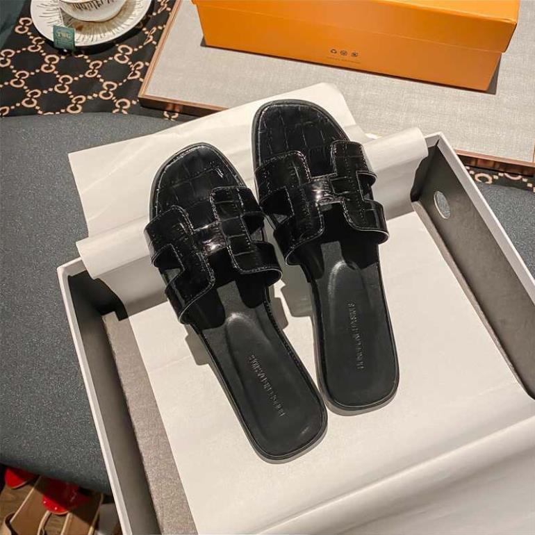 LLX FRLLX SHIP Dép nữ chữ H màu đen quai ngang siêu đẹp