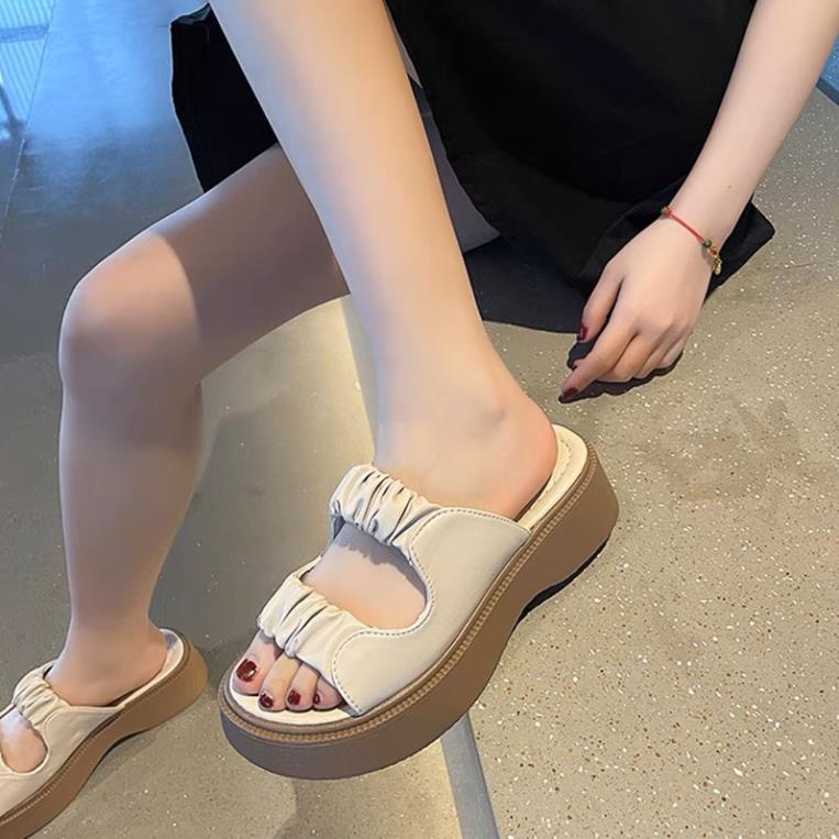 LLX Dép nữ đế cao ullzang 2 quai nhún bèo xinh xắn