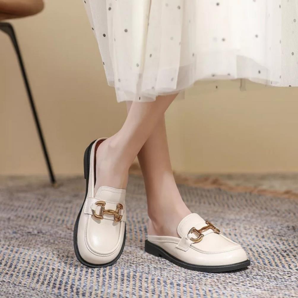 LLX FrLLX ship Dép sục nữ đế bằng chất da mềm mại khóa xích ngang siêu hot