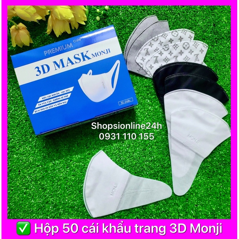 Hộp 50 cái khẩu trang 3D Nhật Monji kháng khuẩn cao cấp