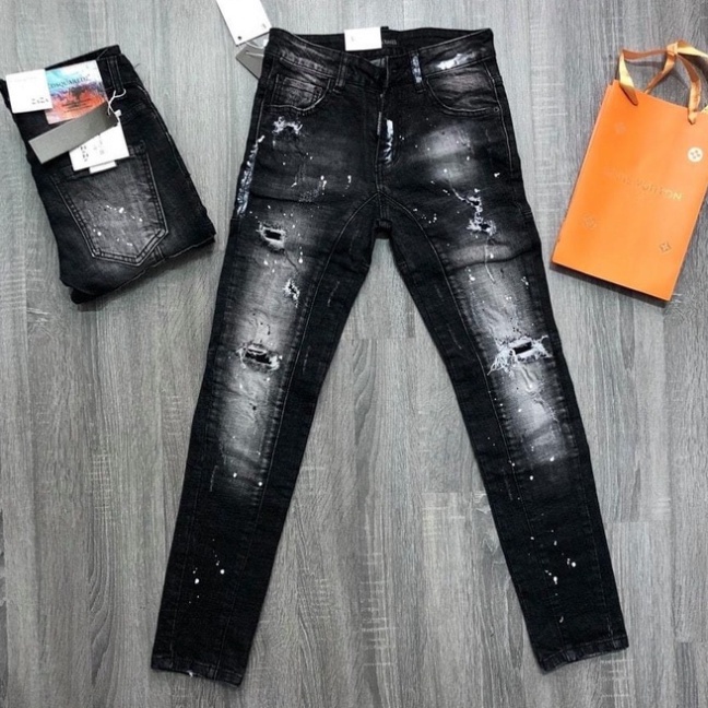 HD01 Quần bò jean nam DSQ dài đen rách vẩy sơn đẹp mẫu mới nhât 2023,chất bò co giãn hàng cao cấp chuẩn