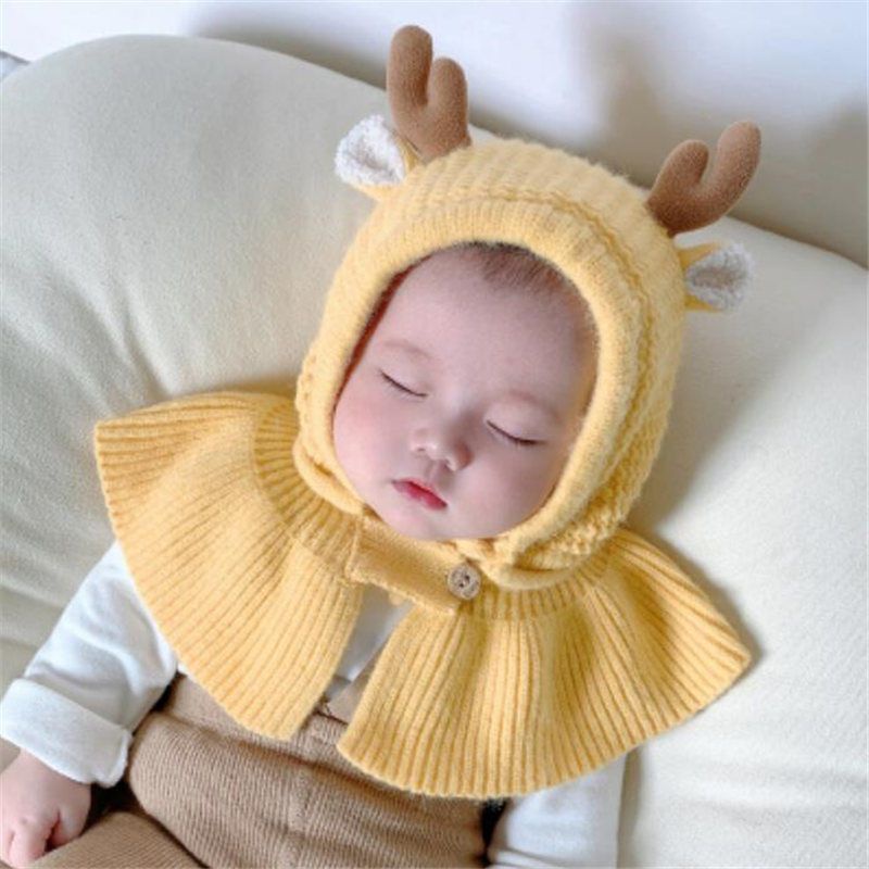 Mũ Len Trùm Đầu Tích Hợp Khăn Choàng Cổ Bảo Vệ Tai Dễ Thương Cho Bé Trai Và Bé Gái