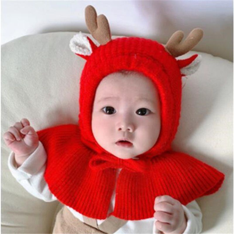 Mũ Len Trùm Đầu Tích Hợp Khăn Choàng Cổ Bảo Vệ Tai Dễ Thương Cho Bé Trai Và Bé Gái